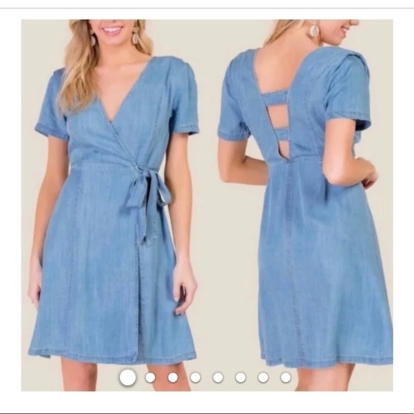 Francesca’s Blue Rain Chambray Denim Summer Beachy Wrap Dress Ballet Core - Picture 1 of 7